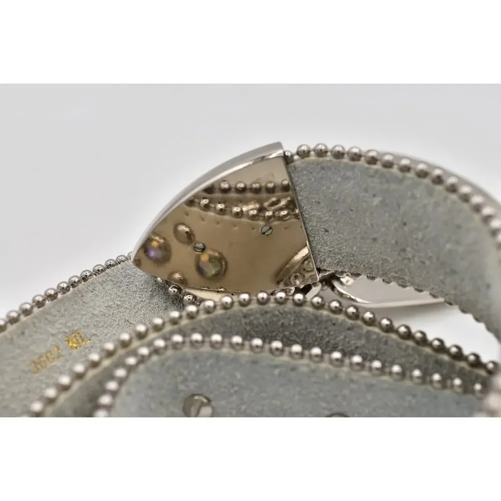Cream Genuine Leather Rhinestone Western Belt M/L Silver Studded Crystal Y2K
